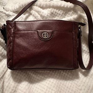 Giani Bernini Womens Quilted Leather Crossbody Bag Wine Adjustable Strap New